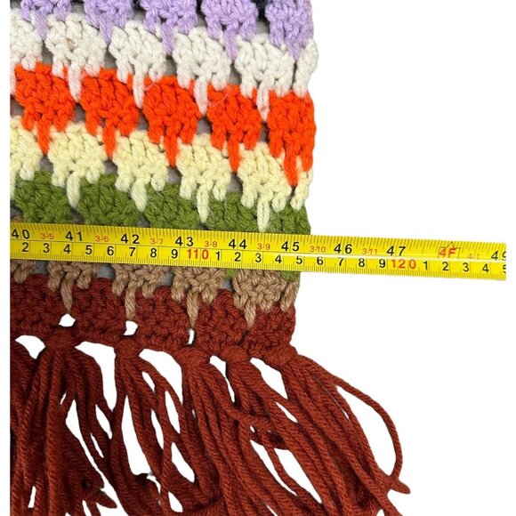 Vintage Afghan Throw Blanket Rainbow Stripes Fringe Handmade Warm Snuggly - Picture 7 of 7